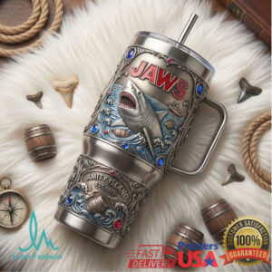 JAWS “50 Years of Terror” Amity Island Shark 3D Sculpted 40oz Tumbler