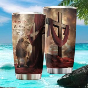 Jesus The Way The Truth The Life Christian Lion and Cross Religious Tumbler