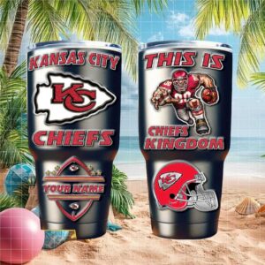 Kansas City Chiefs Kingdom Custom Name Tumbler, Personalized NFL Football Travel Mug