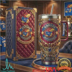 Kansas Jayhawks Allen Fieldhouse Legacy 3D Embossed Gold & Blue Tumbler