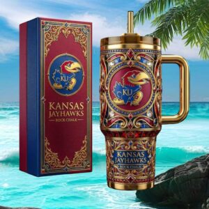 Kansas Jayhawks Rock Chalk NCAA 3D Jeweled Luxury Fan Tumbler & Gift Box