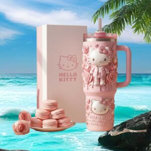 Kawaii Hello Kitty Pink 3D Embossed Luxury Insulated Travel Tumbler