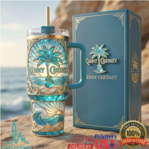 Kenny Chesney No Shoes Nation Teal 40oz Tumbler Wrap, Beach Guitar Sublimation PN