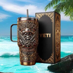 Kid Rock “American Badass” Detroit Michigan 3D Skull & Pistons Tumbler