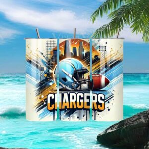 LA Chargers Football Helmet City Skyline Tumbler Design