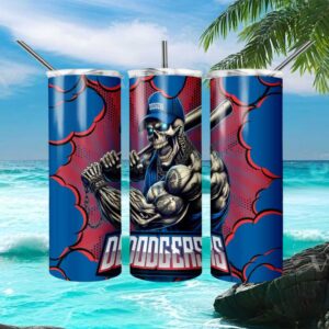 LA Dodgers Baseball Skull Hitter Comic Style Tumbler Design