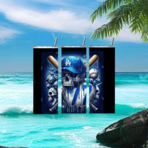 LA Dodgers Blue Drip Skull and Baseball Bats Tumbler Wrap