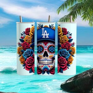 LA Dodgers Sugar Skull Day of the Dead Floral Baseball Tumbler
