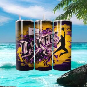 LA Lakers Basketball Slam Dunk Brick Wall Tumbler Wrap