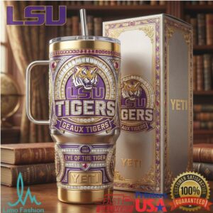 LSU Tigers Geaux Tigers Jeweled Gold & Purple 40oz Tumbler with Gift Box