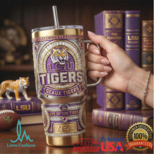 LSU Tigers Geaux Tigers Jeweled Gold & Purple 40oz Tumbler with Gift Box