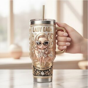 Lady Gaga “Born This Way” Chibi Pop Star Gold 40oz Tumbler