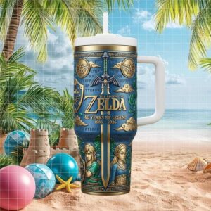 Legend of Zelda 40th Anniversary 40oz Tumbler with Handle Link & Zelda 1986 2026 Commemorative Travel Tumbler