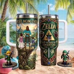Legend of Zelda 40th Anniversary Best Mom Ever Custom Tumbler with Handle
