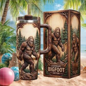 Legendary Bigfoot Edition 3D Wood Carved Style 40oz Tumbler with Gift Box