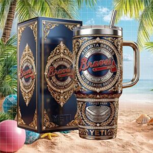 Luxury Atlanta Braves Diamond Embossed 40oz Tumbler with Handle