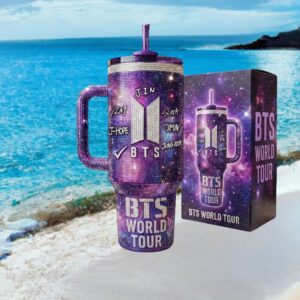 Luxury BTS World Tour Rhinestone Bling Tumbler Purple Glitter Galaxy Edition