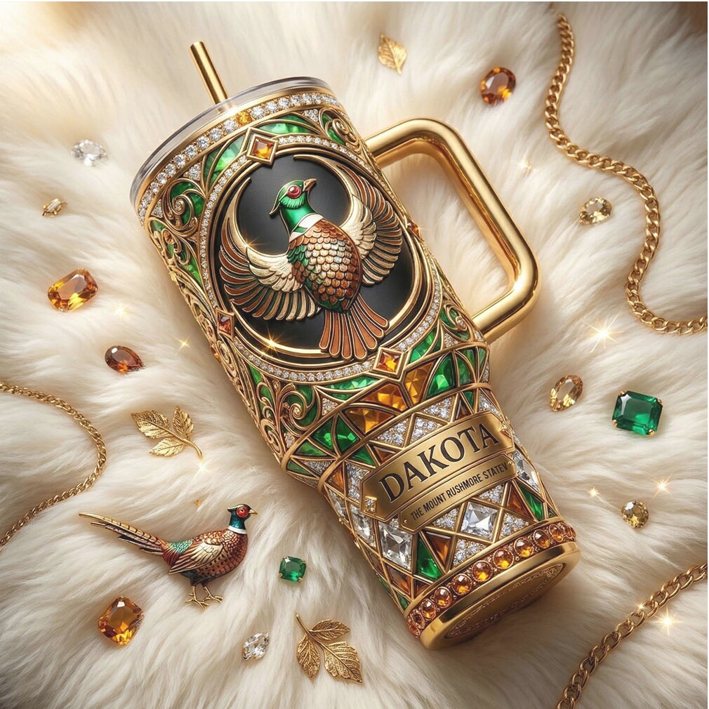 Luxury Dakota The Prairie State Jeweled Pheasant 40oz Tumbler with Handle Luxury Dakota The Prairie State Jeweled Pheasant 40oz Tumbler with Handle