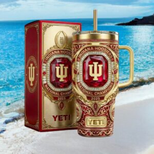 Luxury Indiana Hoosiers 2025 National Champions Gold & Ruby Jeweled Tumbler