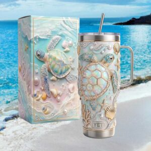 Luxury Mother of Pearl Sea Turtle Nautical Insulated Cup