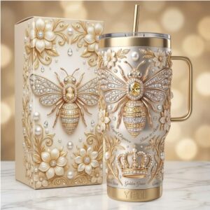 Luxury Royal Honey Bee Jewel Encrusted Gold & Pearl Tumbler
