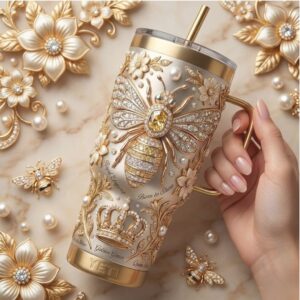 Luxury Royal Honey Bee Jewel Encrusted Gold & Pearl Tumbler