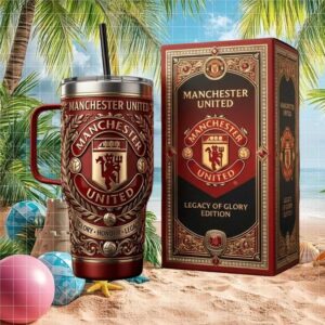 Manchester United “Legacy of Glory” Gold Embossed Red Insulated Coffee Tumbler