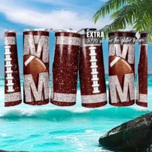 Maroon Glitter Football Mom Personalized Sports Skinny Tumbler Wrap PNG
