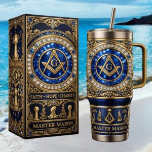 Master Mason Faith Hope Charity Freemasonry Blue & Gold Luxury Tumbler