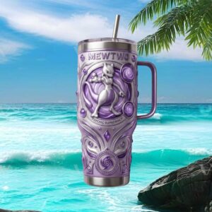Mewtwo Psychic Supremacy 3D Sculpted Purple Anime Tumbler