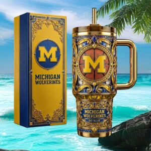 Michigan Wolverines Go Blue NCAA Basketball 3D Embossed Insulated Tumbler & Gift Box