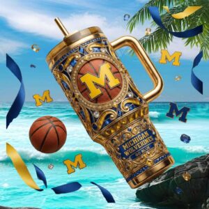 Michigan Wolverines NCAA Basketball Gold & Blue Jewel 3D Insulated Tumbler
