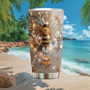 Minnesota Vikings Personalized Jeweled Bee Luxury NFL Tumbler