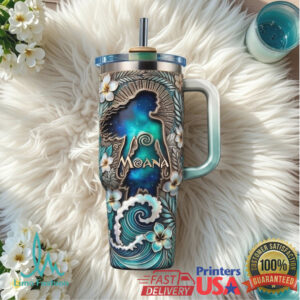 Moana Inspired Ocean Collection 3D Sculpted Tropical Wave Floral Tumbler