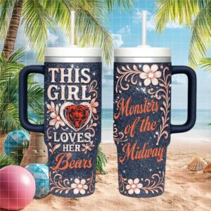 Monsters of the Midway Chicago Bears Floral Glitter 40oz Tumbler