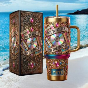 New Kids On The Block Retro 80s Cassette & CD Nostalgia Gold Tumbler