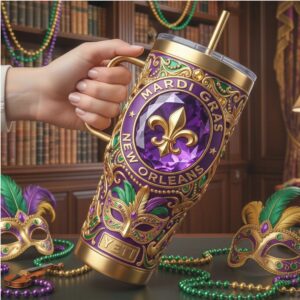 New Orleans Mardi Gras Masquerade Purple & Gold 40oz Tumbler