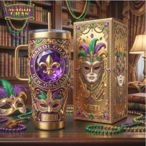 New Orleans Mardi Gras Masquerade Purple & Gold 40oz Tumbler