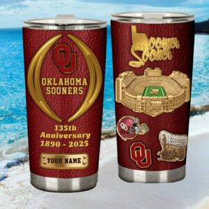 Oklahoma Sooners 135th Anniversary Custom Name Leather Style Tumbler