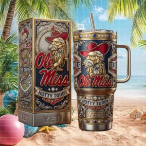 Ole Miss Rebels Hotty Toddy Luxury 3D Embossed Yeti Tumbler & Gift Box