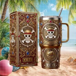 One Piece “King of the Pirates” Grand Line Legend Gold Filigree 40oz Tumbler