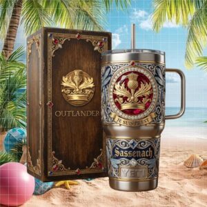 Outlander Sassenach “Je Suis Prest” 3D Embossed Royal Thistle Tumbler