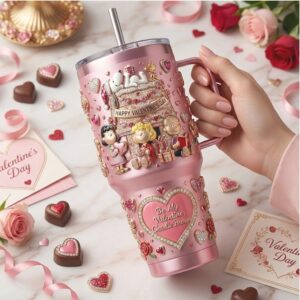 Peanuts Be My Valentine Charlie Brown Pink 3D Embossed 40oz Tumbler