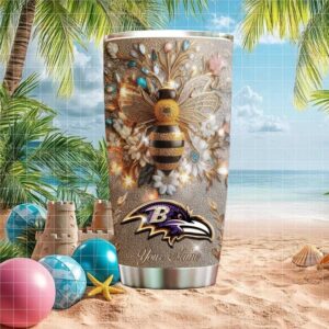 Personalized Baltimore Ravens Glitter Bee Tumbler Custom NFL Fan Drinkware
