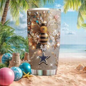 Personalized Dallas Cowboys Glitter Bee Tumbler Custom Name NFL Drinkware