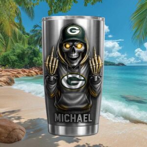 Personalized Green Bay Packers Skeleton Middle Finger Tumbler