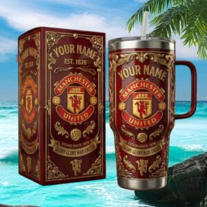 Personalized Manchester United Glory 40oz Tumbler Red & Gold Crest Design