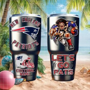 Personalized New England Patriots Tumbler Custom Name Let's Go Pats NFL Cup