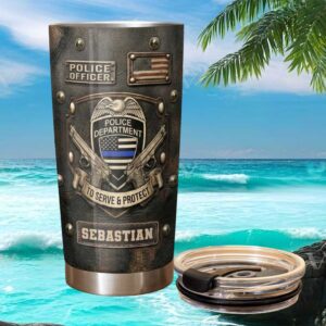 Personalized Police Department Shield “To Serve & Protect” Leather Style Tumbler
