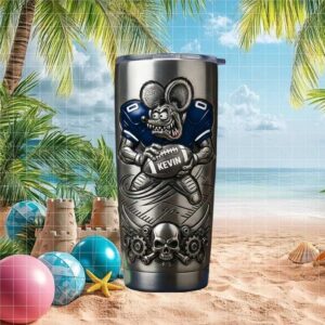 Personalized Rat Fink Football Tumbler Custom Name Metal Style Tumbler
